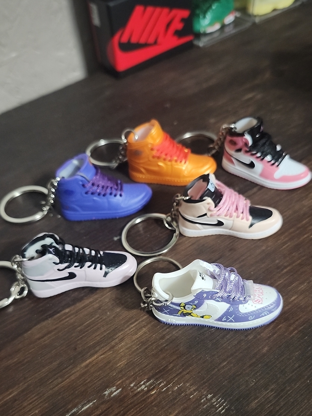 6 Nike Mini Sneaker Keychain Set in Purple, Orange, Pink, Black, White